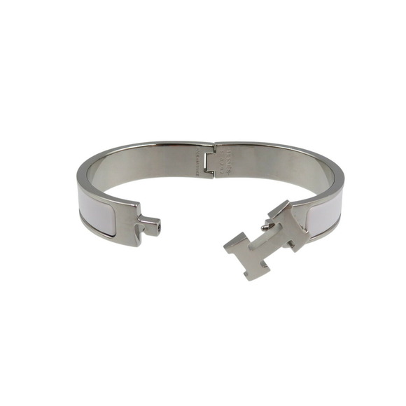 HERMES Click-Clack Metal Silver White Bangle - Picture 5 of 6